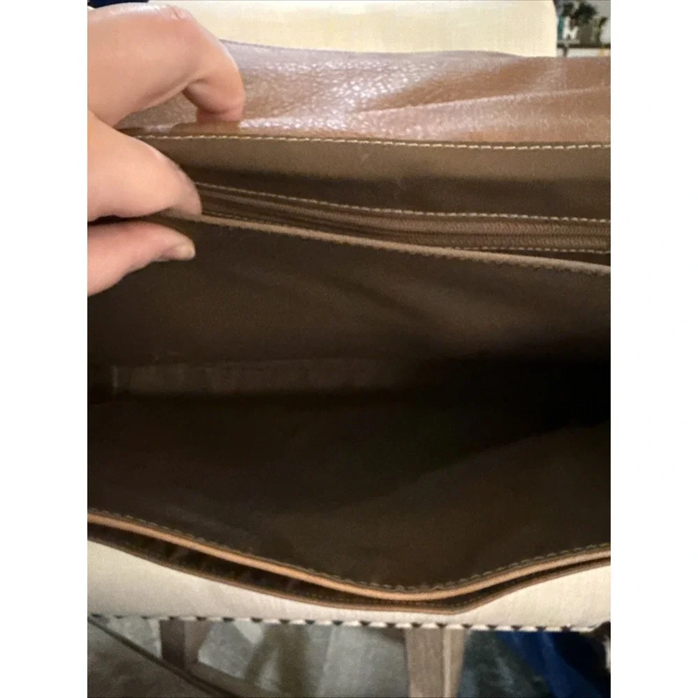 Lodis‎ Brown Pebbled Leather Laptop Messenger Briefcase Bag Expandable Business